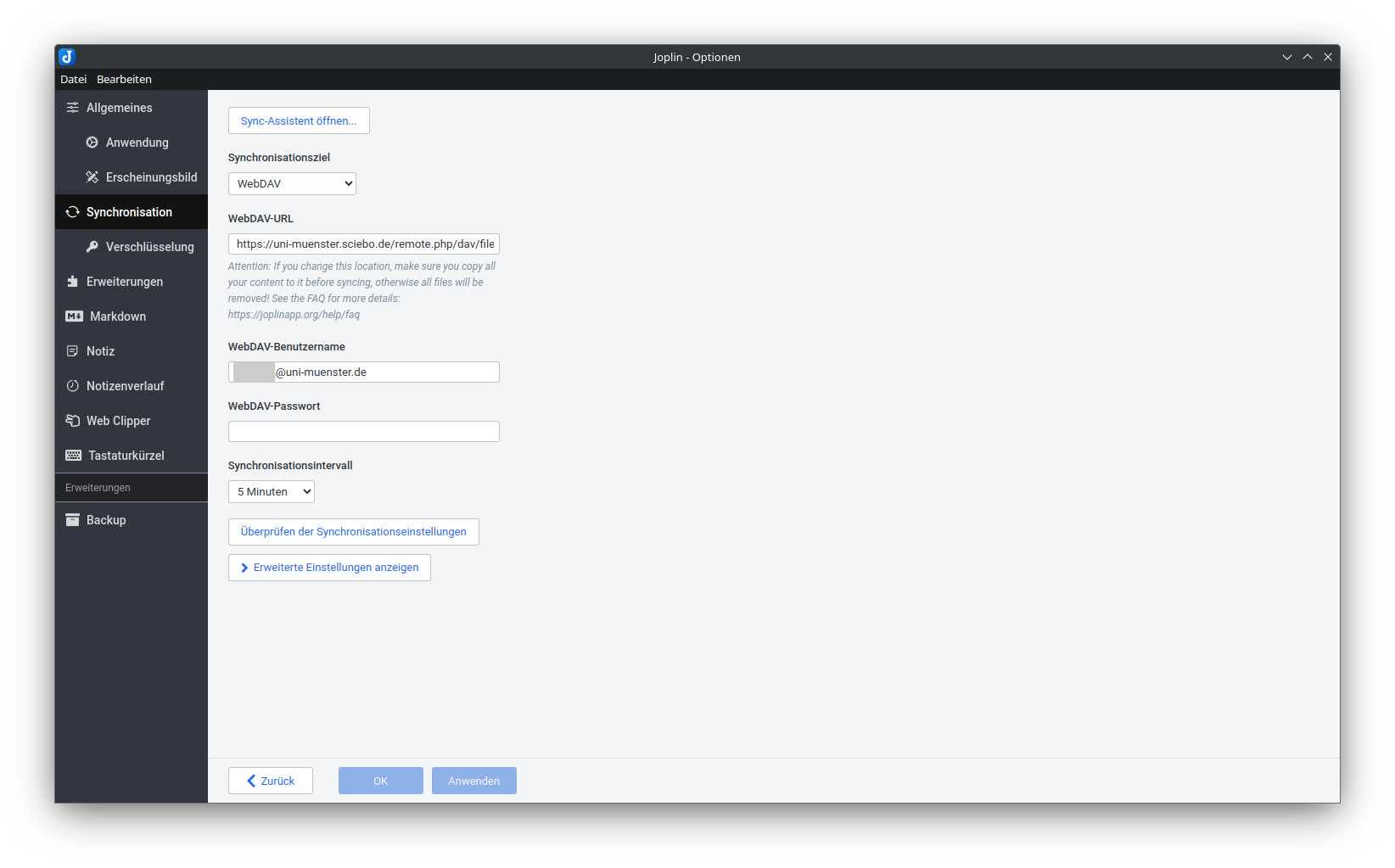 Joplin synchronisieren