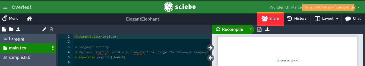 Sharebutton und sciebo Kennung