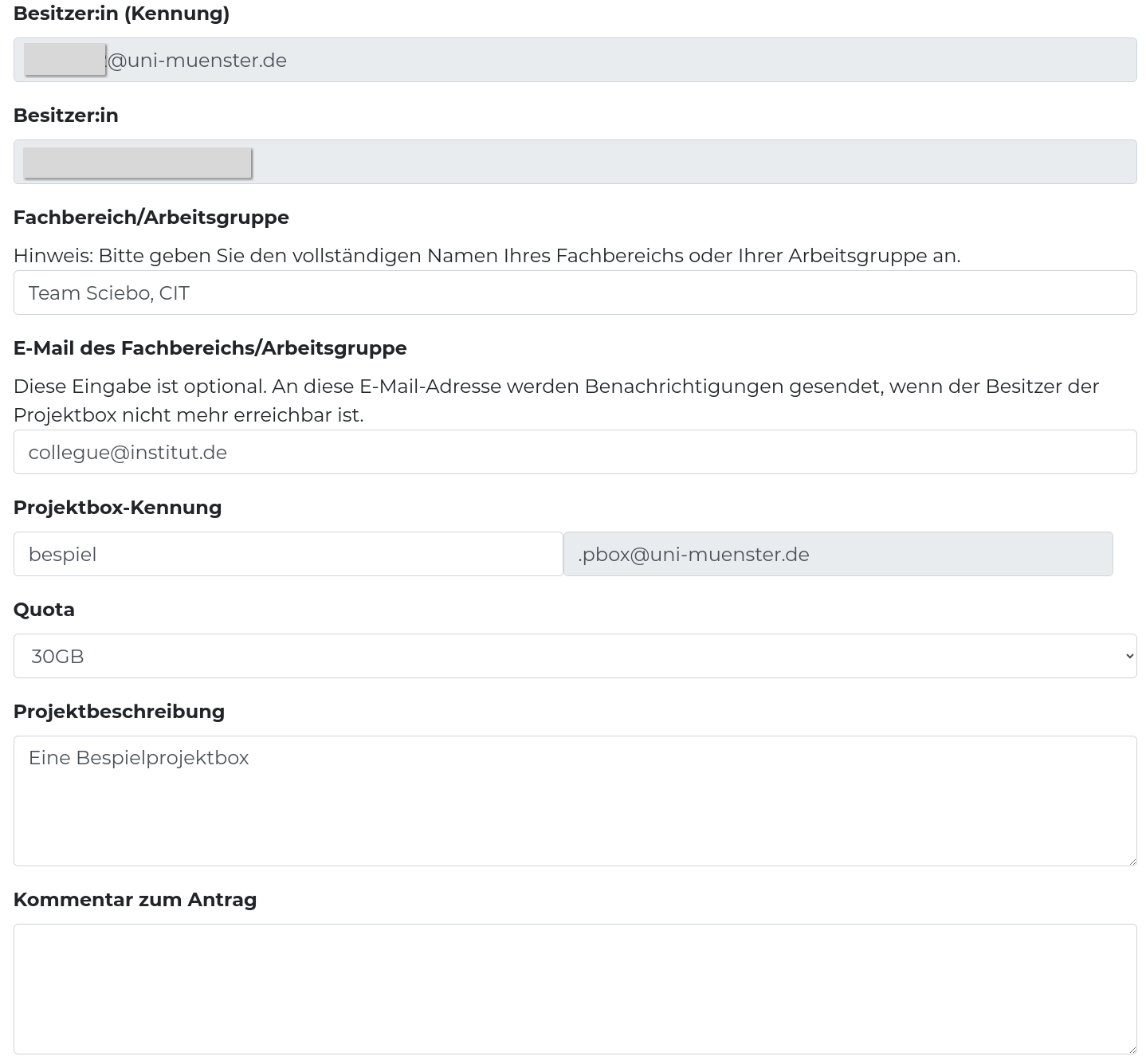 mysciebo Projektboxantrag